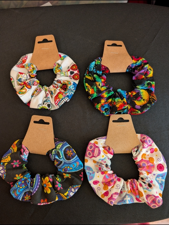 Hand Crafted Accessories - Hand Crafted Set Of 4 Multicolor Skull Scrunchies
